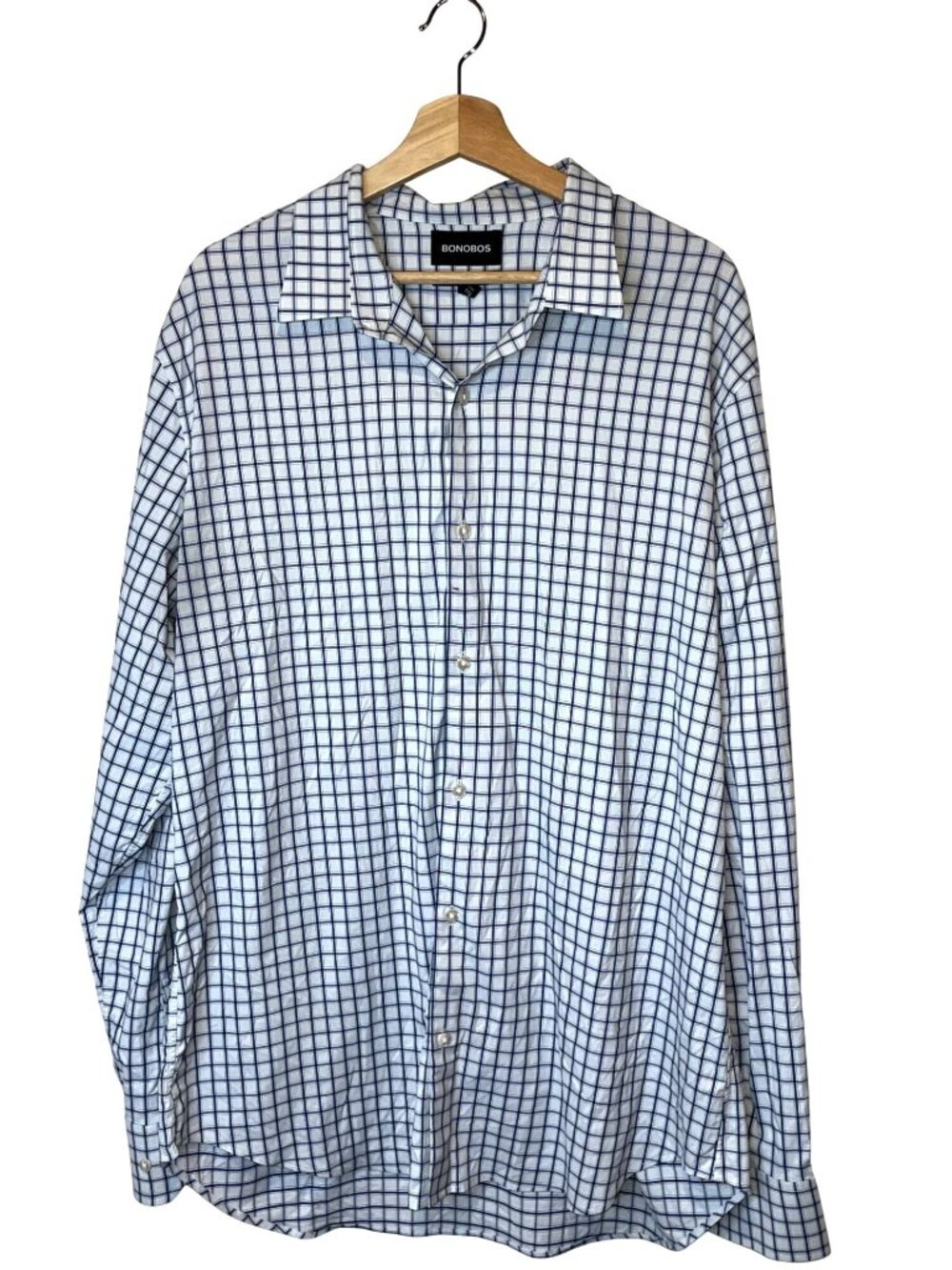 Bonobos Mens Long Sleeve Blue Checkered Button-Up Shirt Long XXL